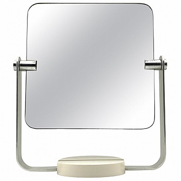 Specchio da tavolo in metallo con base bianca, anni '70