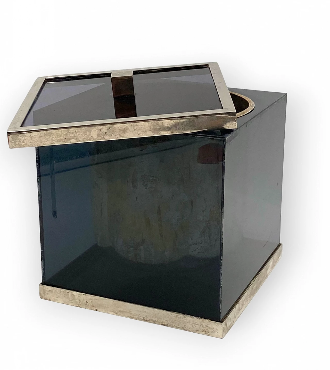 Blue plexiglass and brass ice bucket, 1970s 2