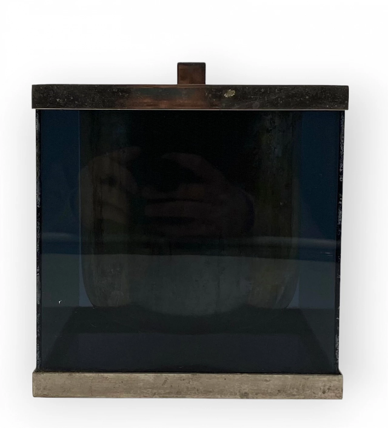 Blue plexiglass and brass ice bucket, 1970s 4