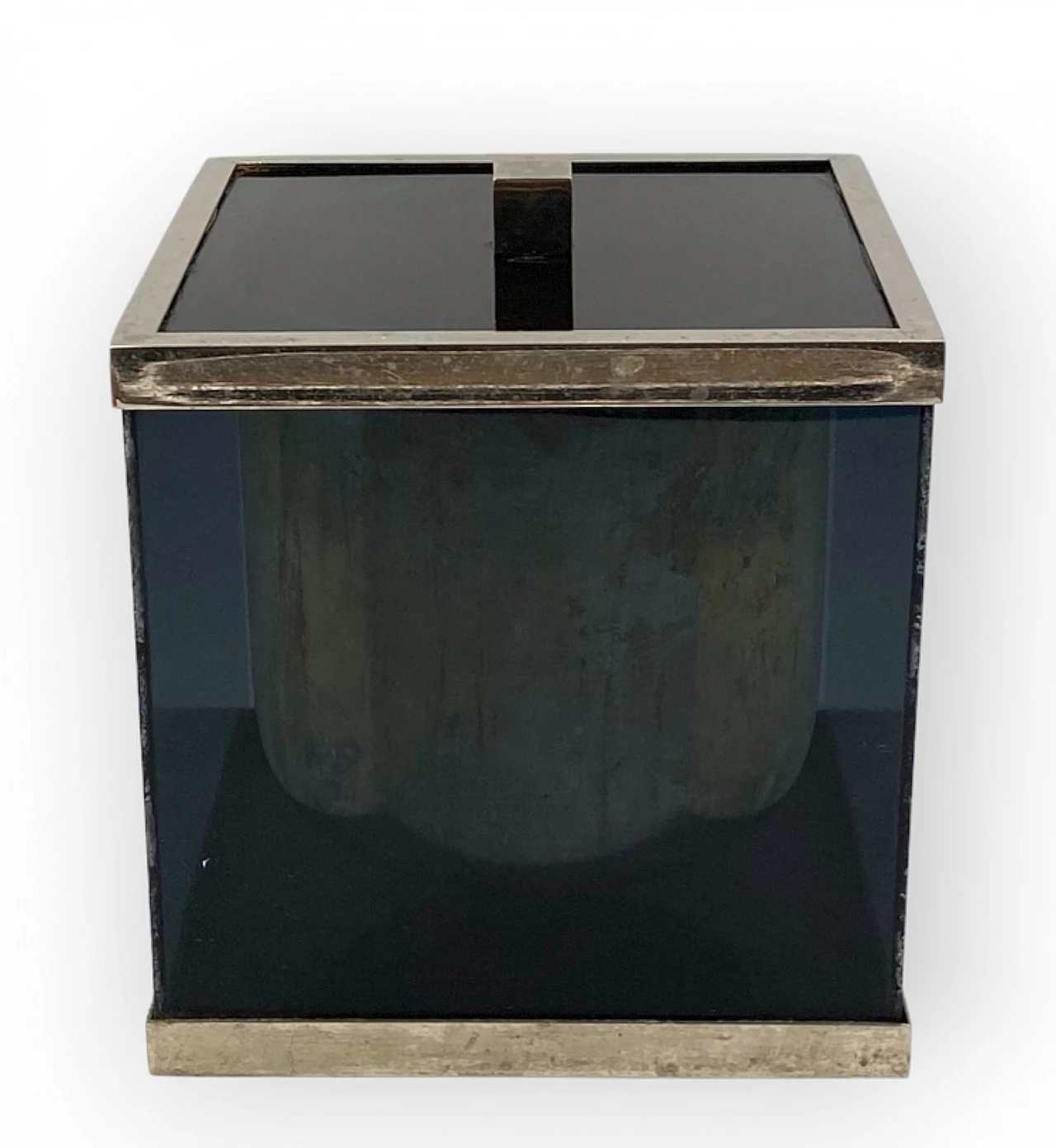 Blue plexiglass and brass ice bucket, 1970s 5