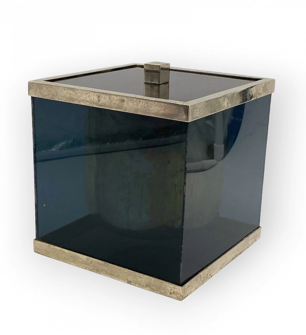 Blue plexiglass and brass ice bucket, 1970s 6
