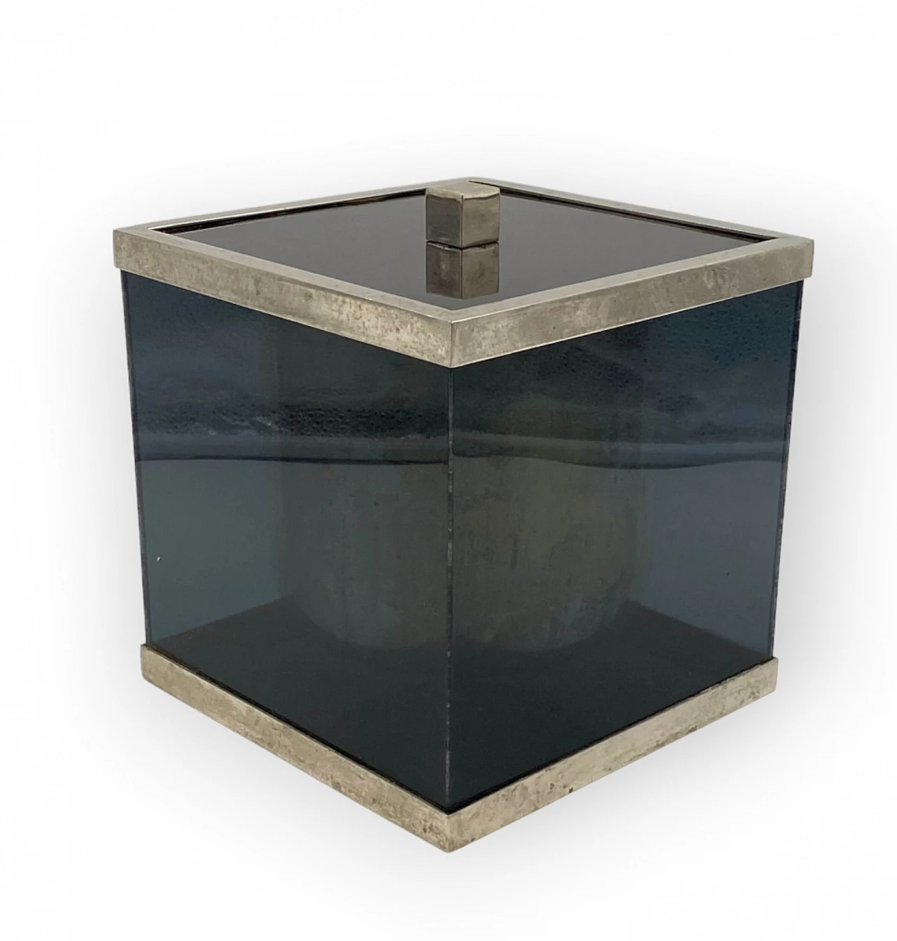 Blue plexiglass and brass ice bucket, 1970s 7