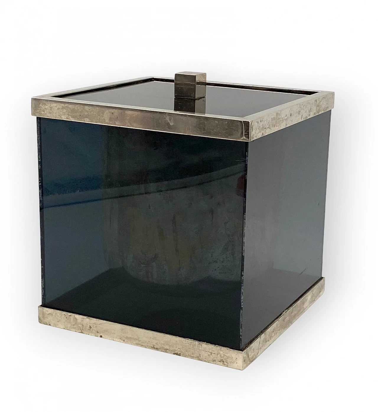 Blue plexiglass and brass ice bucket, 1970s 10