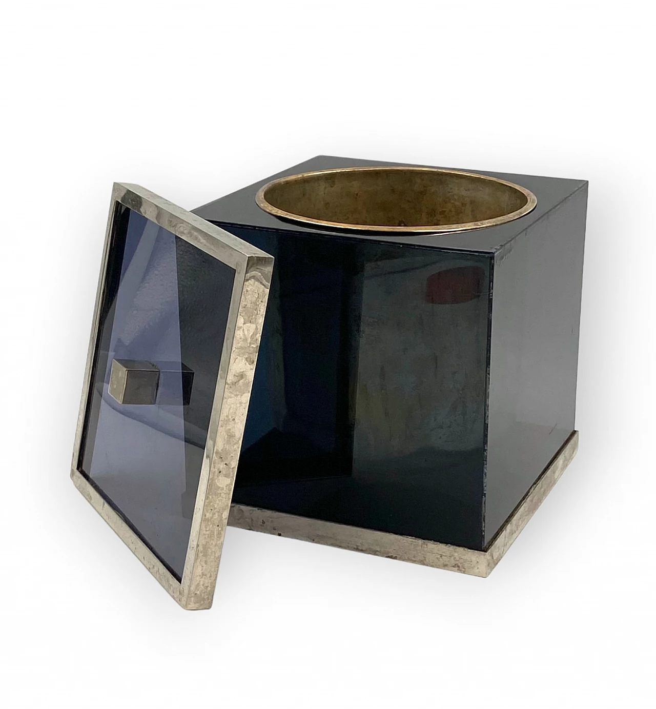 Blue plexiglass and brass ice bucket, 1970s 12