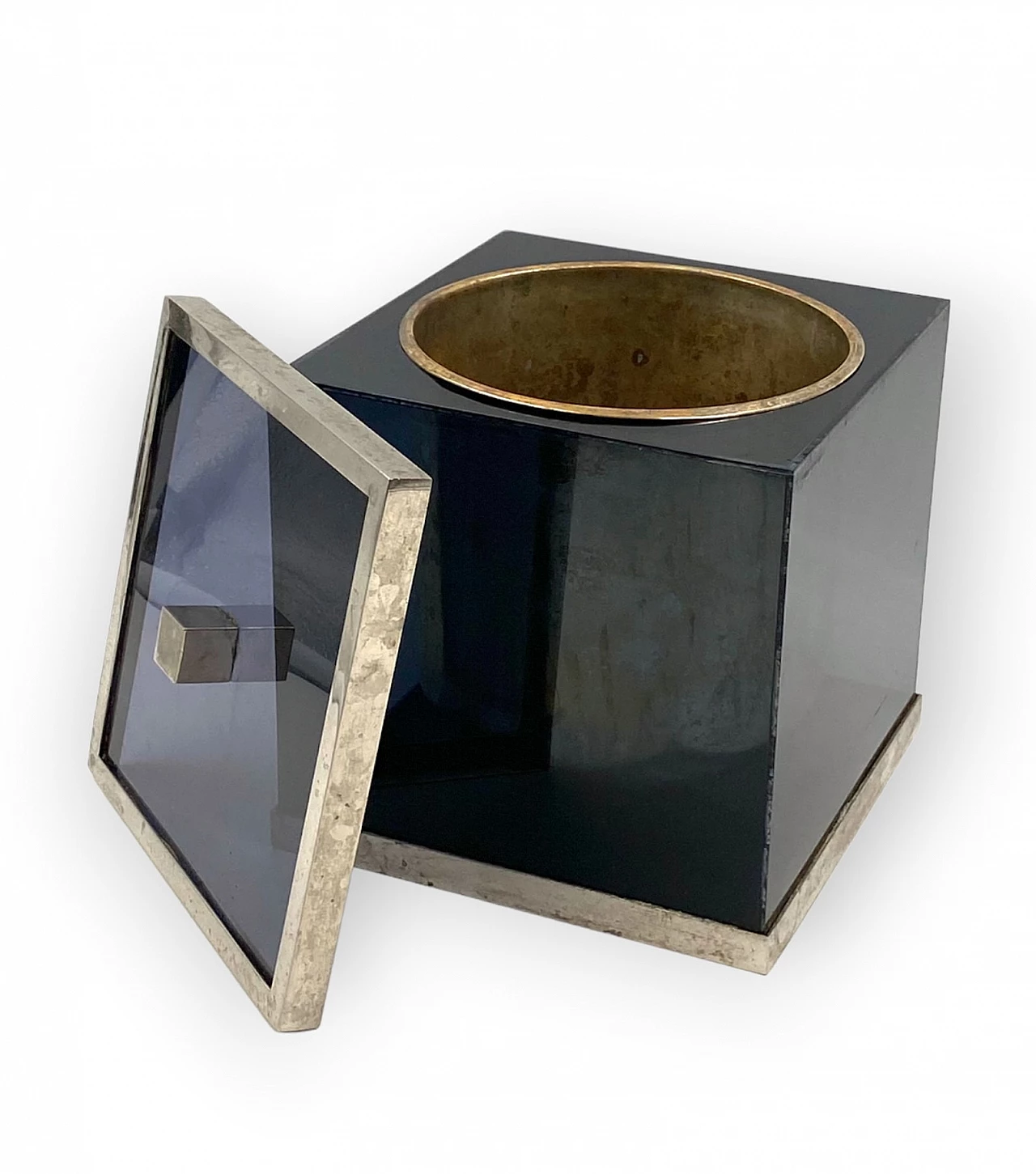 Blue plexiglass and brass ice bucket, 1970s 13