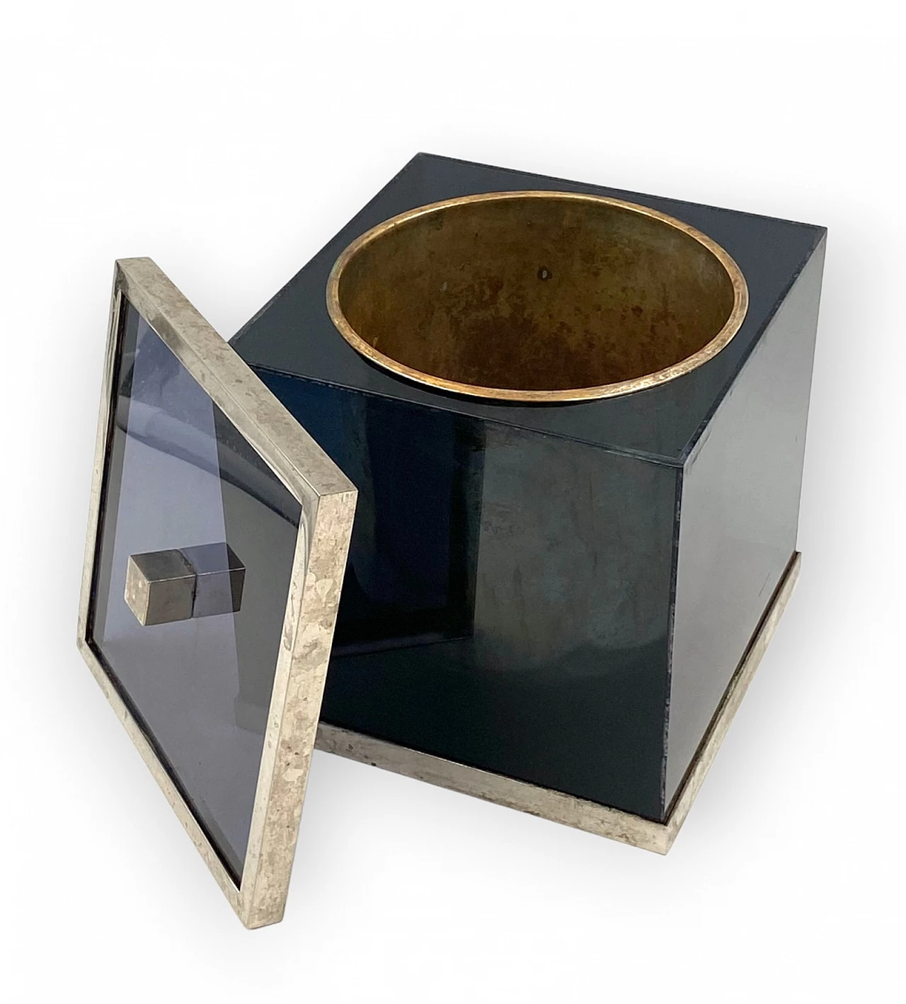 Blue plexiglass and brass ice bucket, 1970s 14