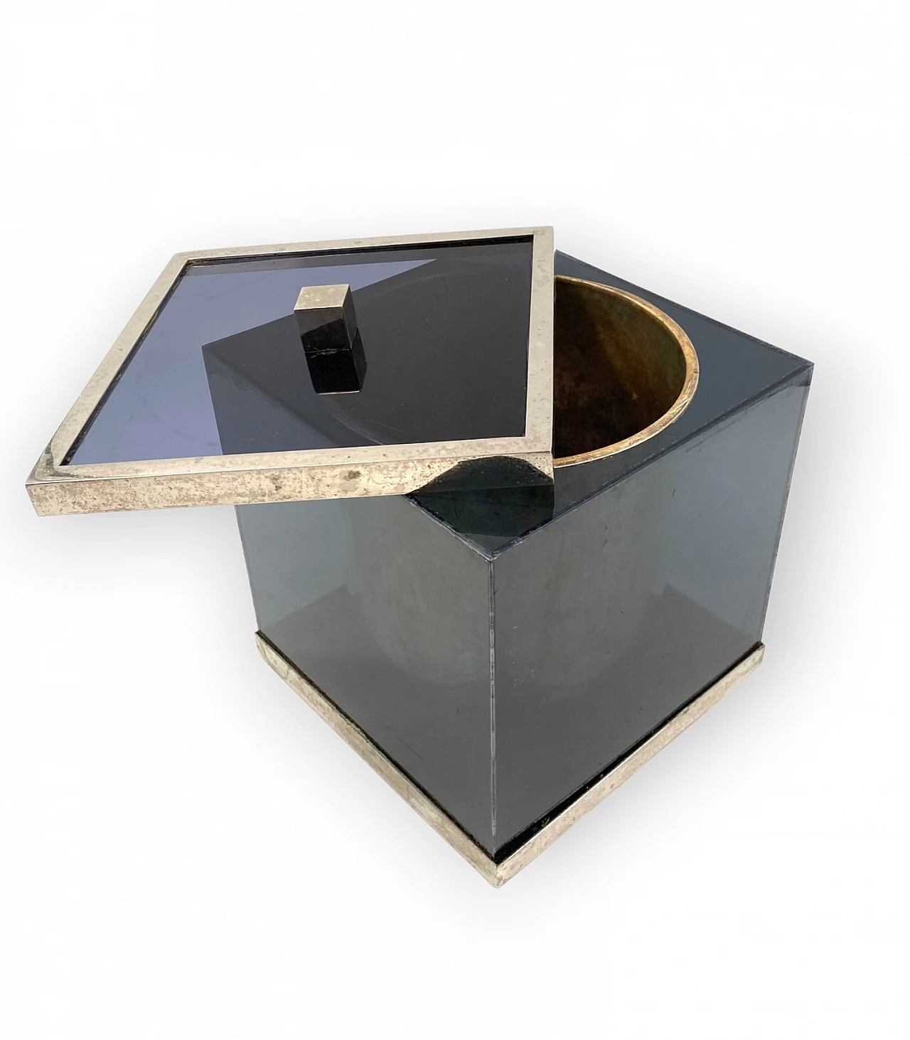 Blue plexiglass and brass ice bucket, 1970s 18