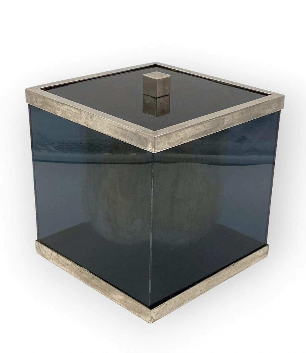 Blue plexiglass and brass ice bucket, 1970s 19