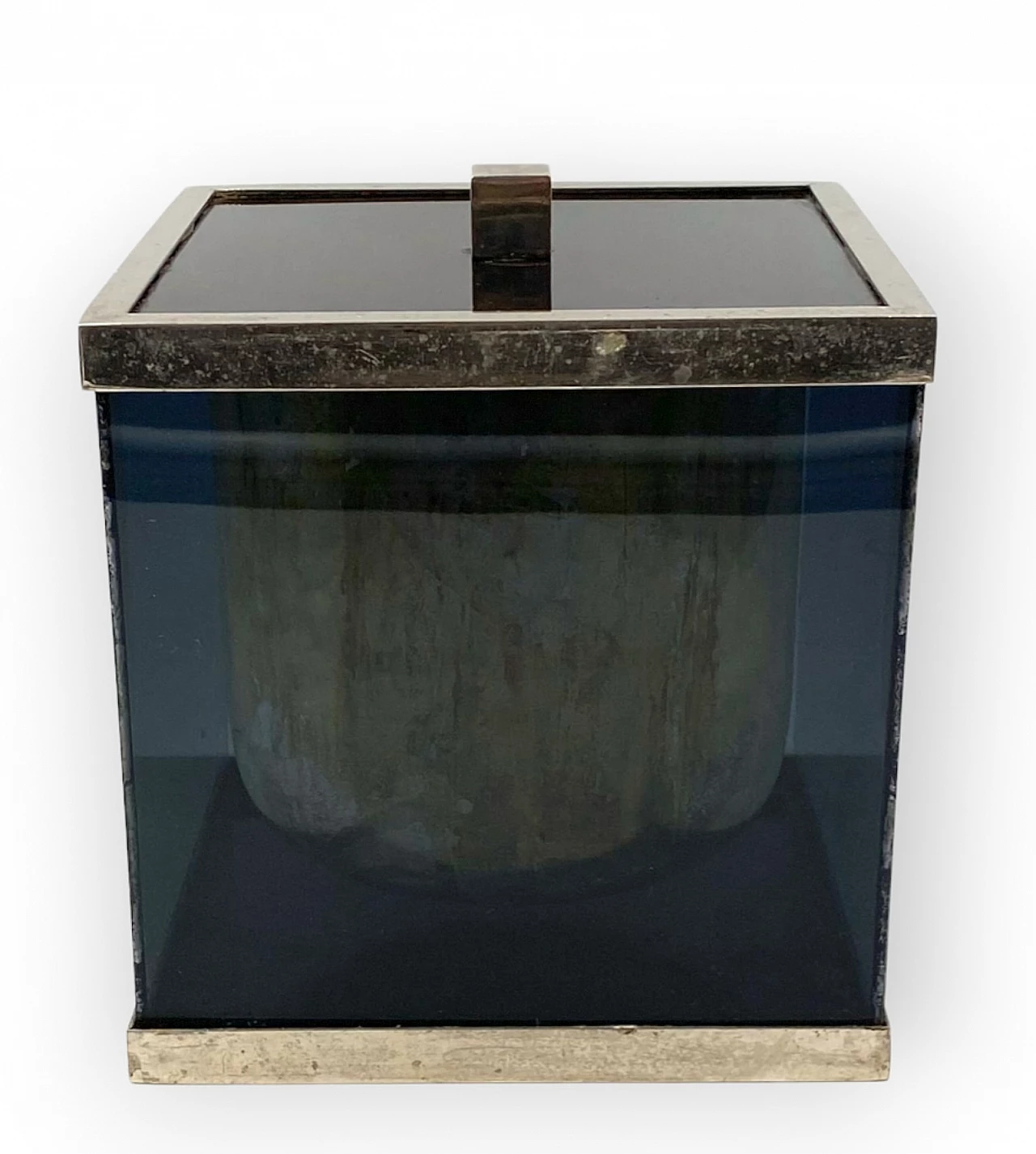 Blue plexiglass and brass ice bucket, 1970s 21