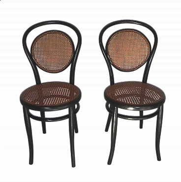 Pair of wood and Vienna straw chairs by J. & J. Kohn, 1920s