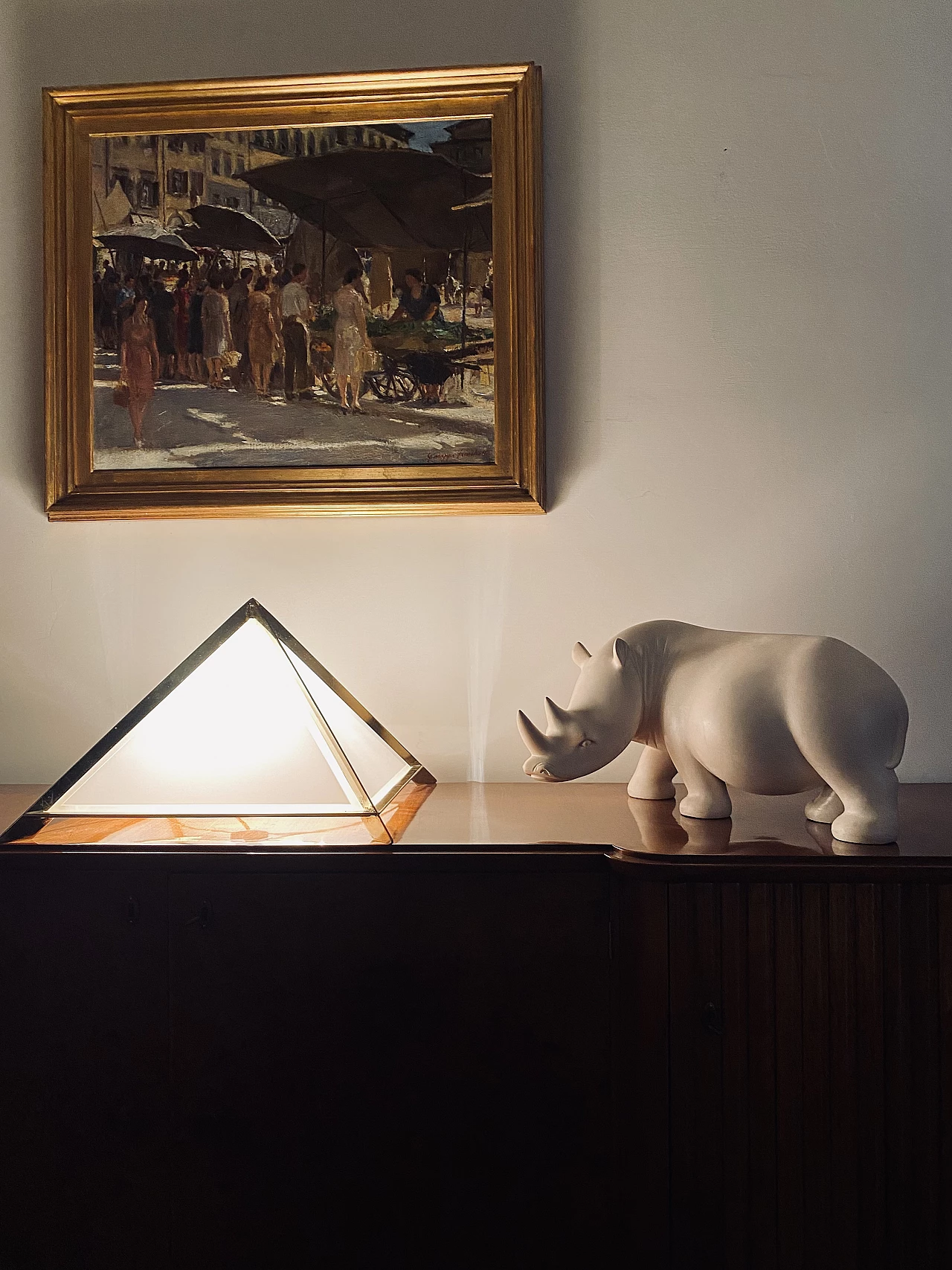 Brass and glass pyramidal table lamp by Christos, 1970s 2