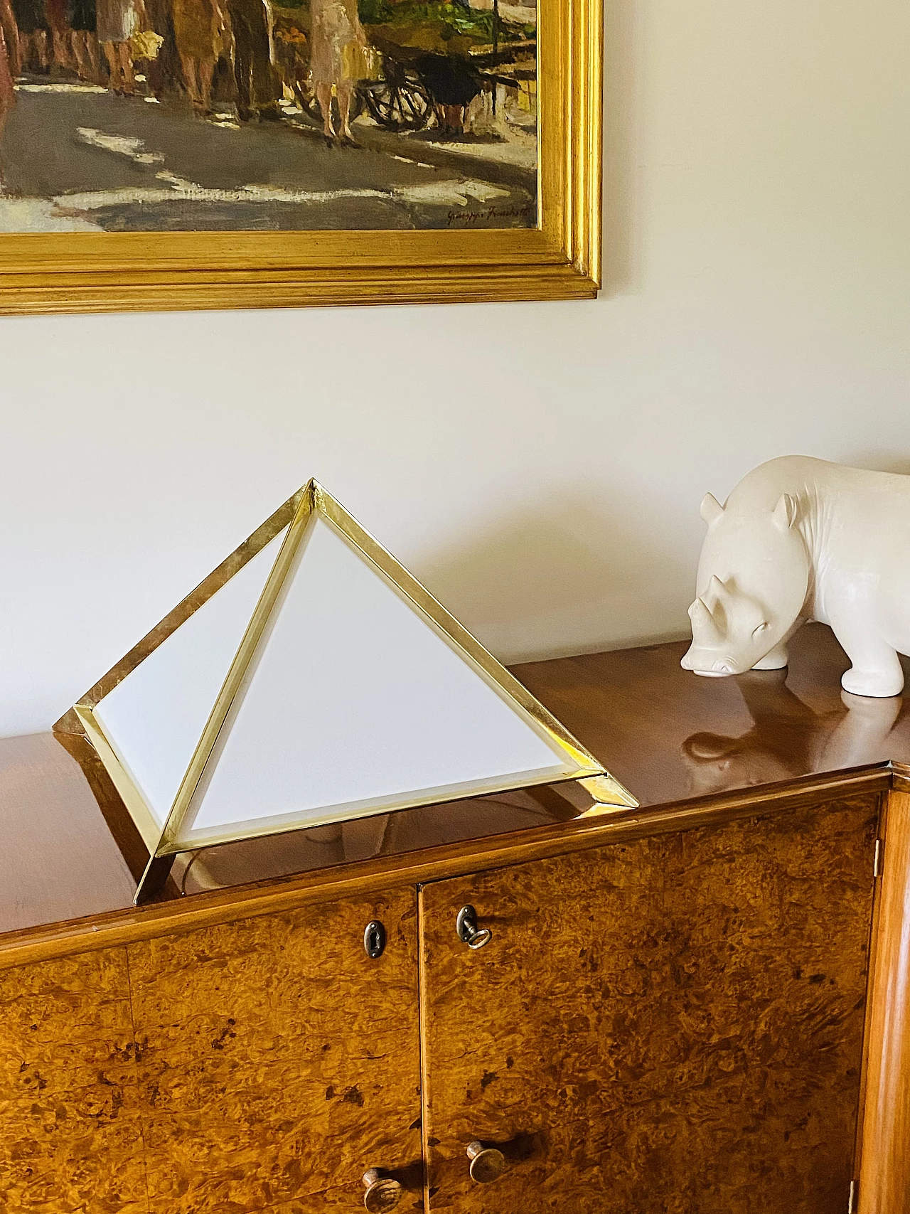Brass and glass pyramidal table lamp by Christos, 1970s 3