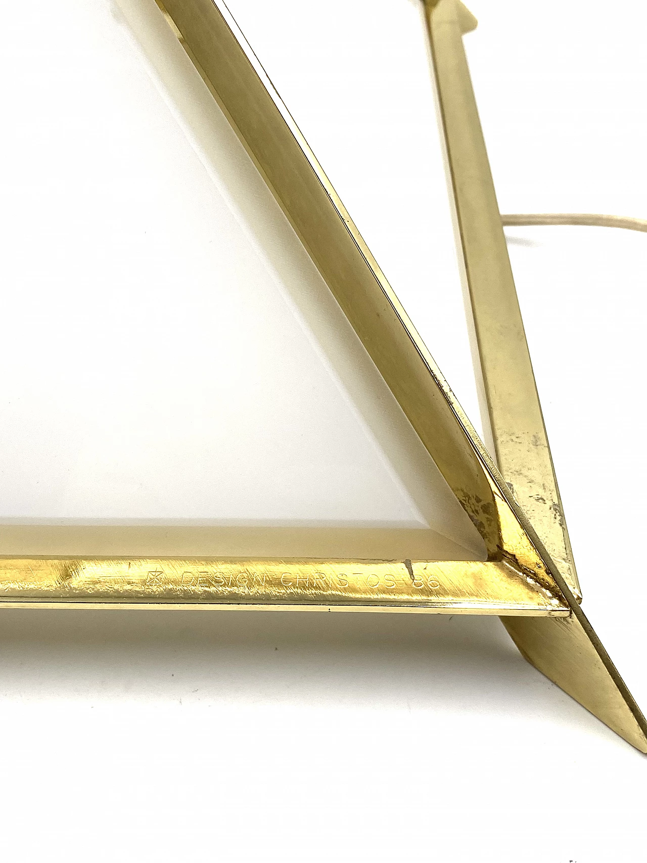 Brass and glass pyramidal table lamp by Christos, 1970s 14