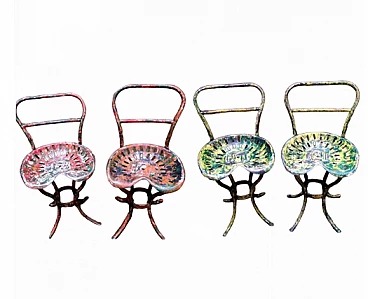 4 Sedie in ferro verniciato multicolore, anni '50