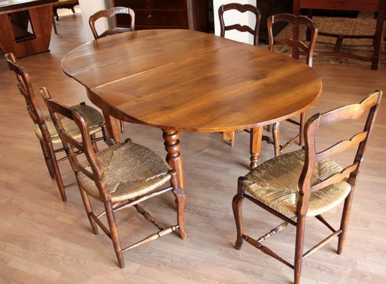 6 Oak chairs and walnut extendable table, 19th century 4