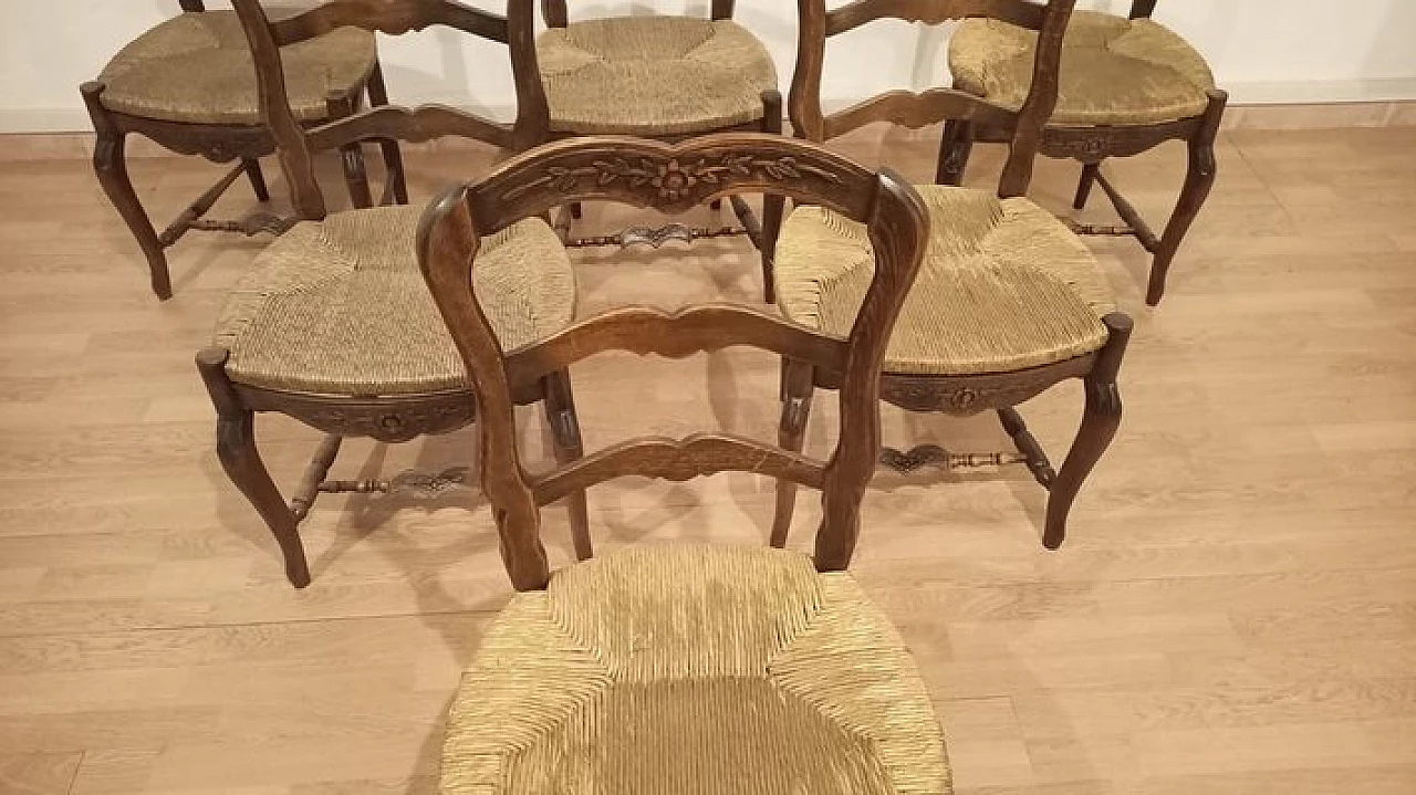 6 Oak chairs and walnut extendable table, 19th century 8