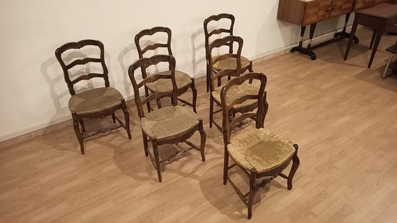 6 Oak chairs and walnut extendable table, 19th century 12