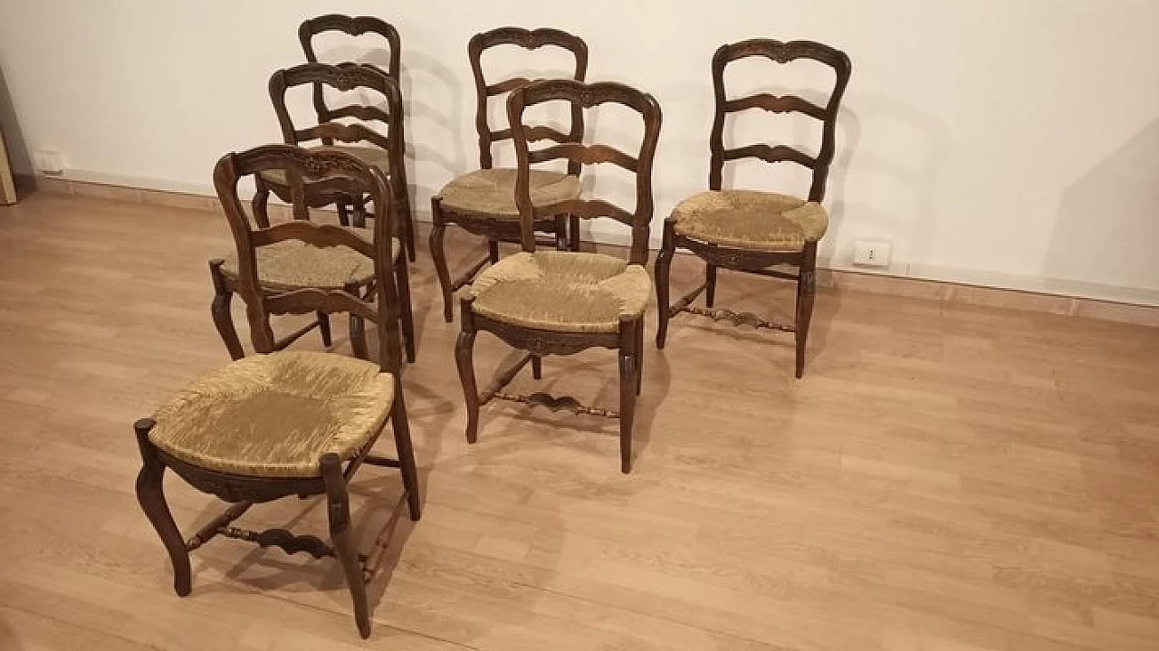 6 Oak chairs and walnut extendable table, 19th century 21