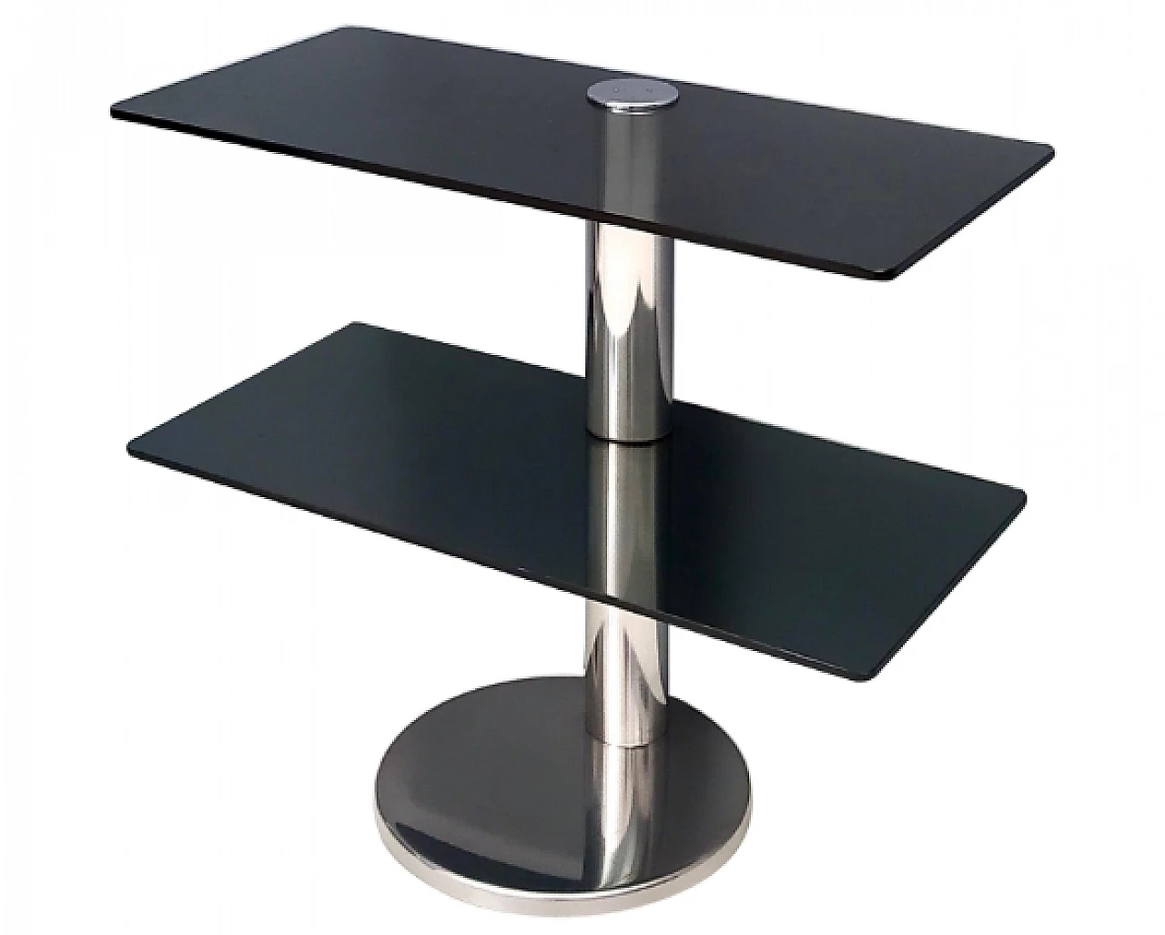Chromed metal console with double smoked glass shelf, 1970s 1
