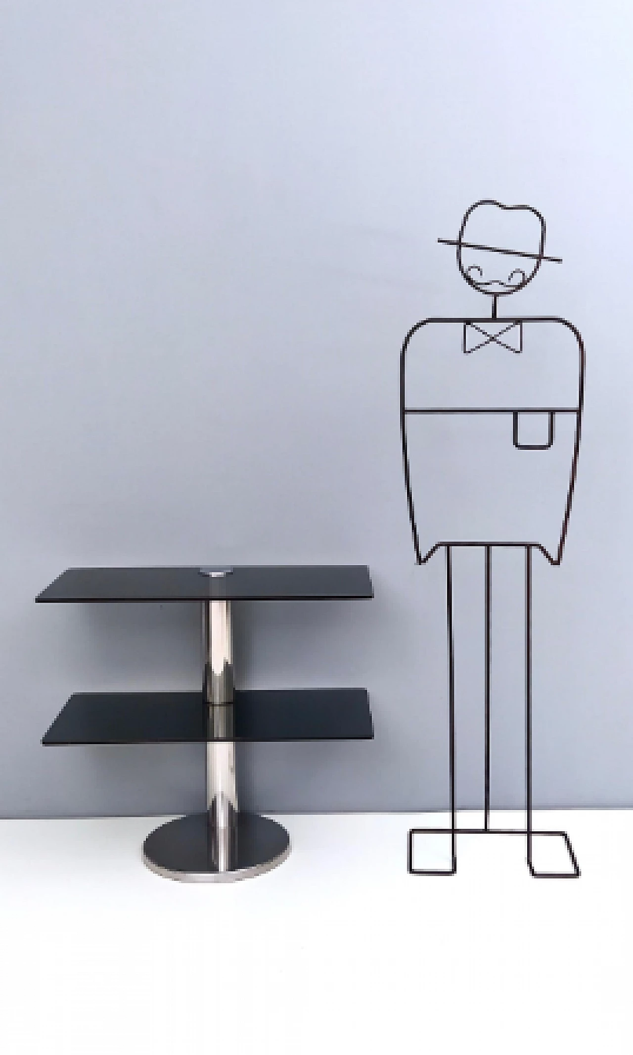 Consolle in metallo cromato con doppio ripiano in vetro fumé, anni '70 2