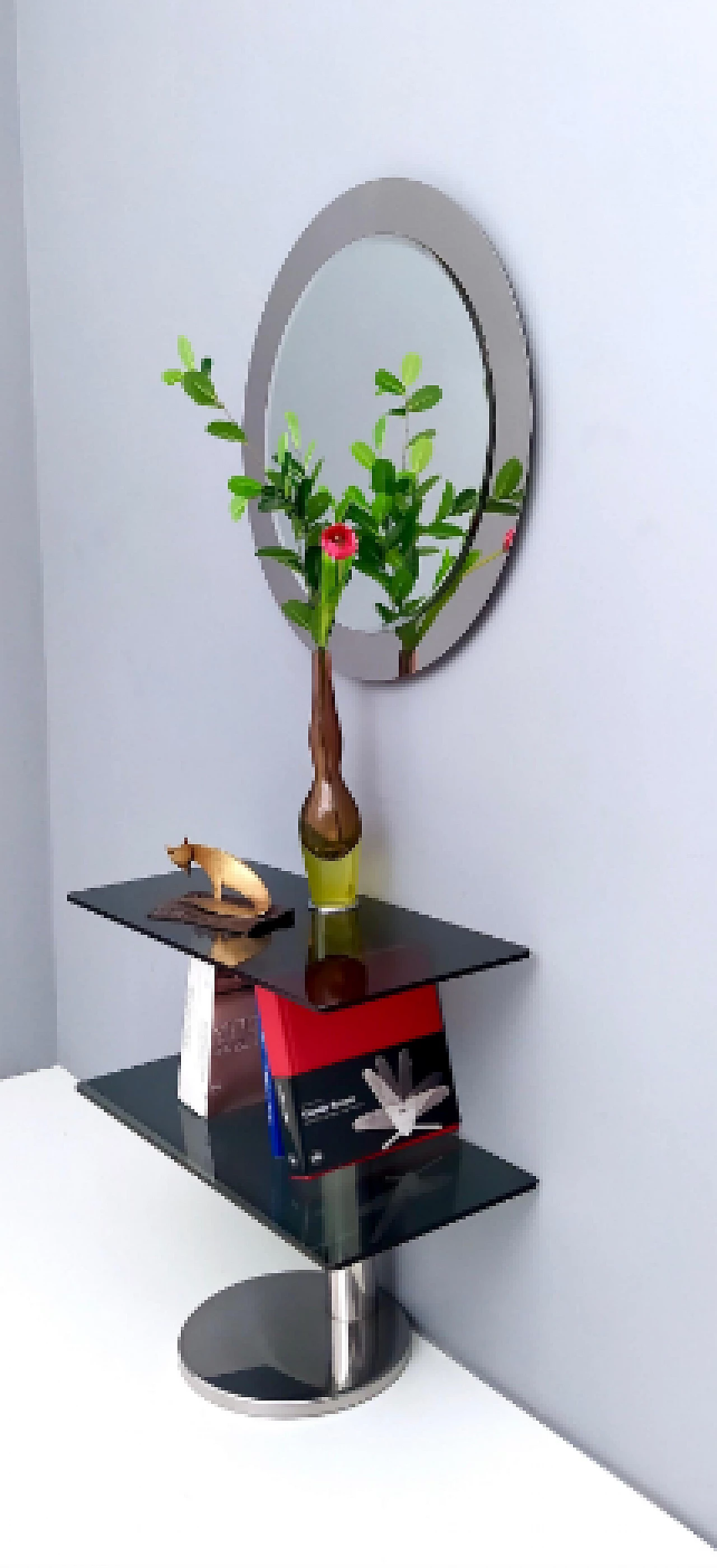 Consolle in metallo cromato con doppio ripiano in vetro fumé, anni '70 6