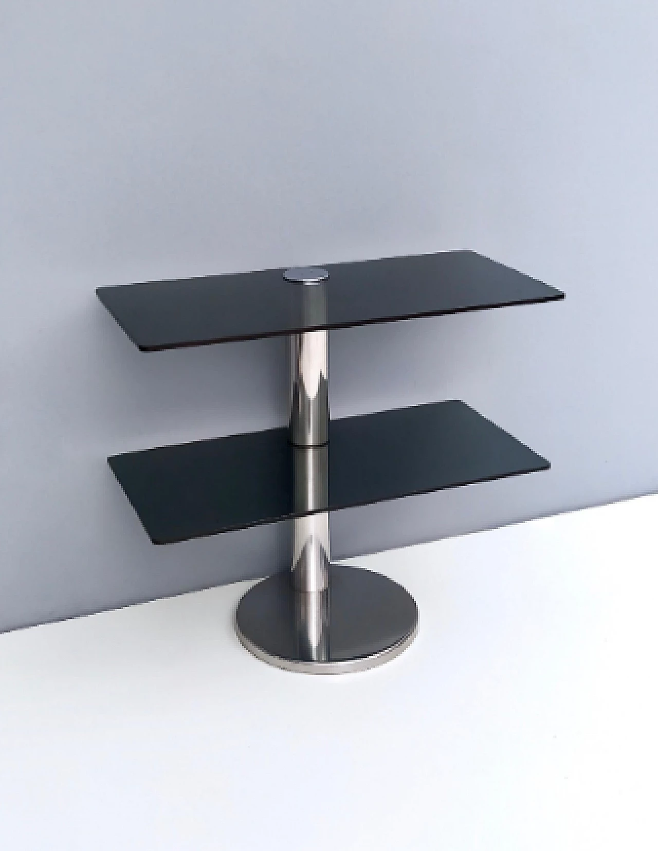 Chromed metal console with double smoked glass shelf, 1970s 8