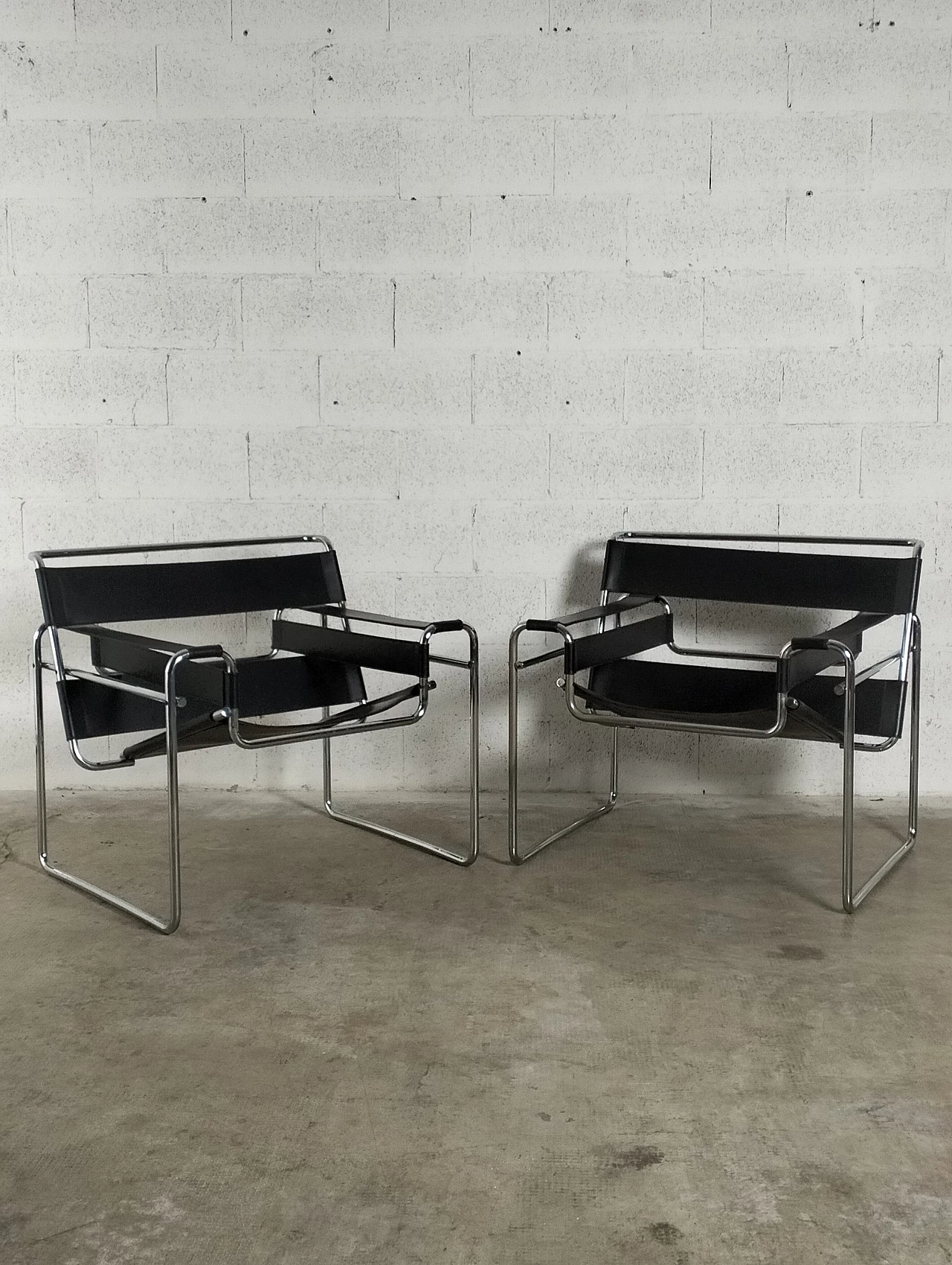 Pair of Wassily B3 brown leather armchairs by Breuer for Gavina, 1960s 13