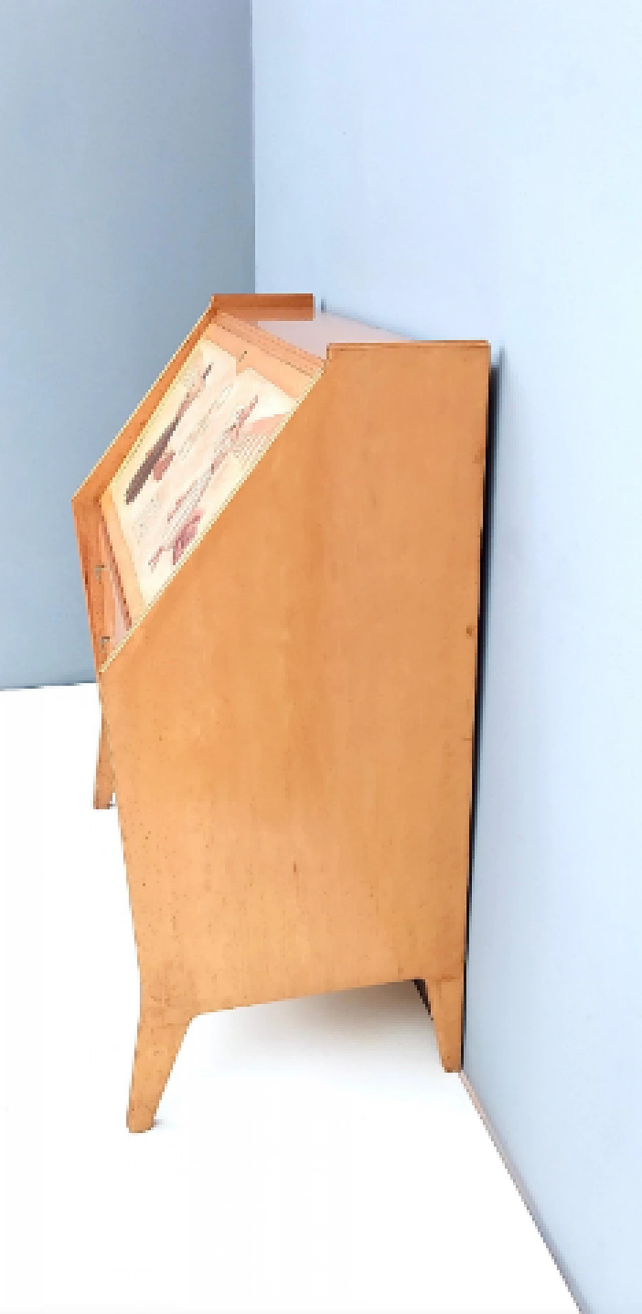 Birch secrétaire with flap painted in the style of Massimo Campigli, 1950s 5