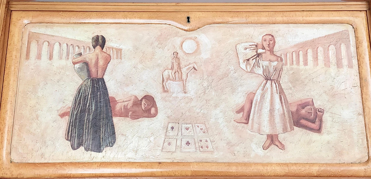 Secrétaire in betulla con ribalta dipinta nello stile di Massimo Campigli, anni '50 10