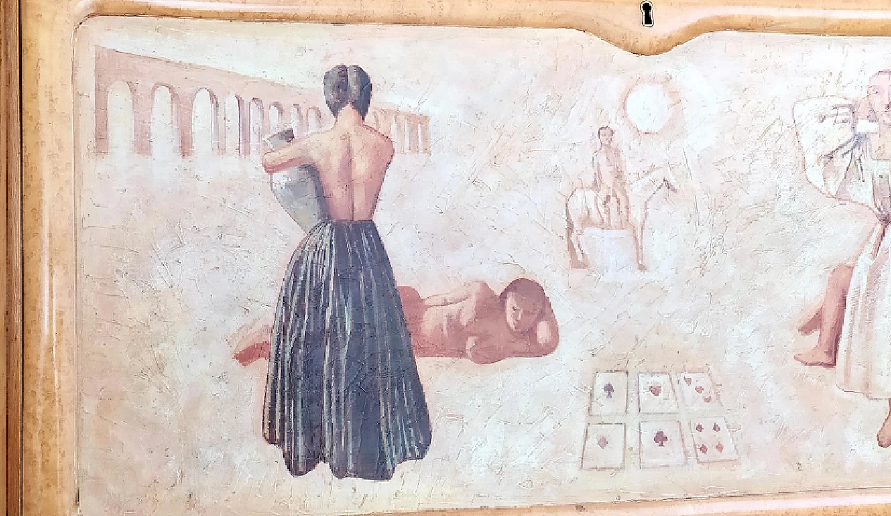Secrétaire in betulla con ribalta dipinta nello stile di Massimo Campigli, anni '50 11