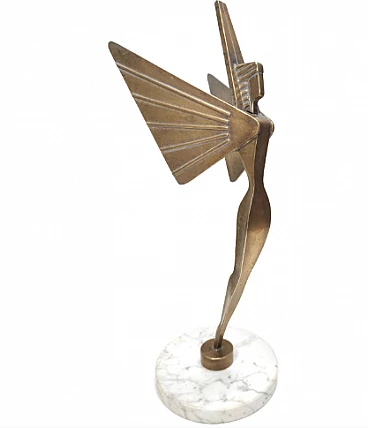 Brass Winged Victory sculpture with marble base, 1950s