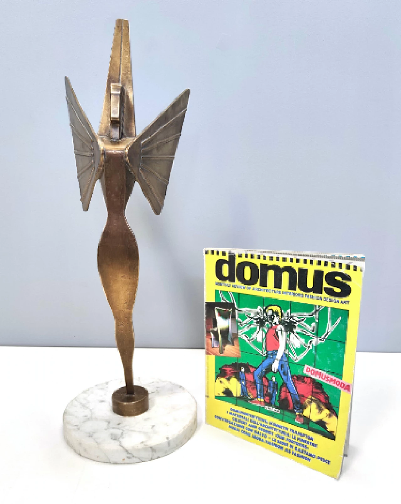 Brass Winged Victory sculpture with marble base, 1950s 3