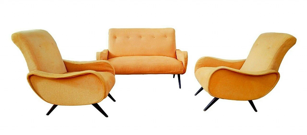 Coppia di poltrone e divano nello stile di Marco Zanuso, anni '60 6