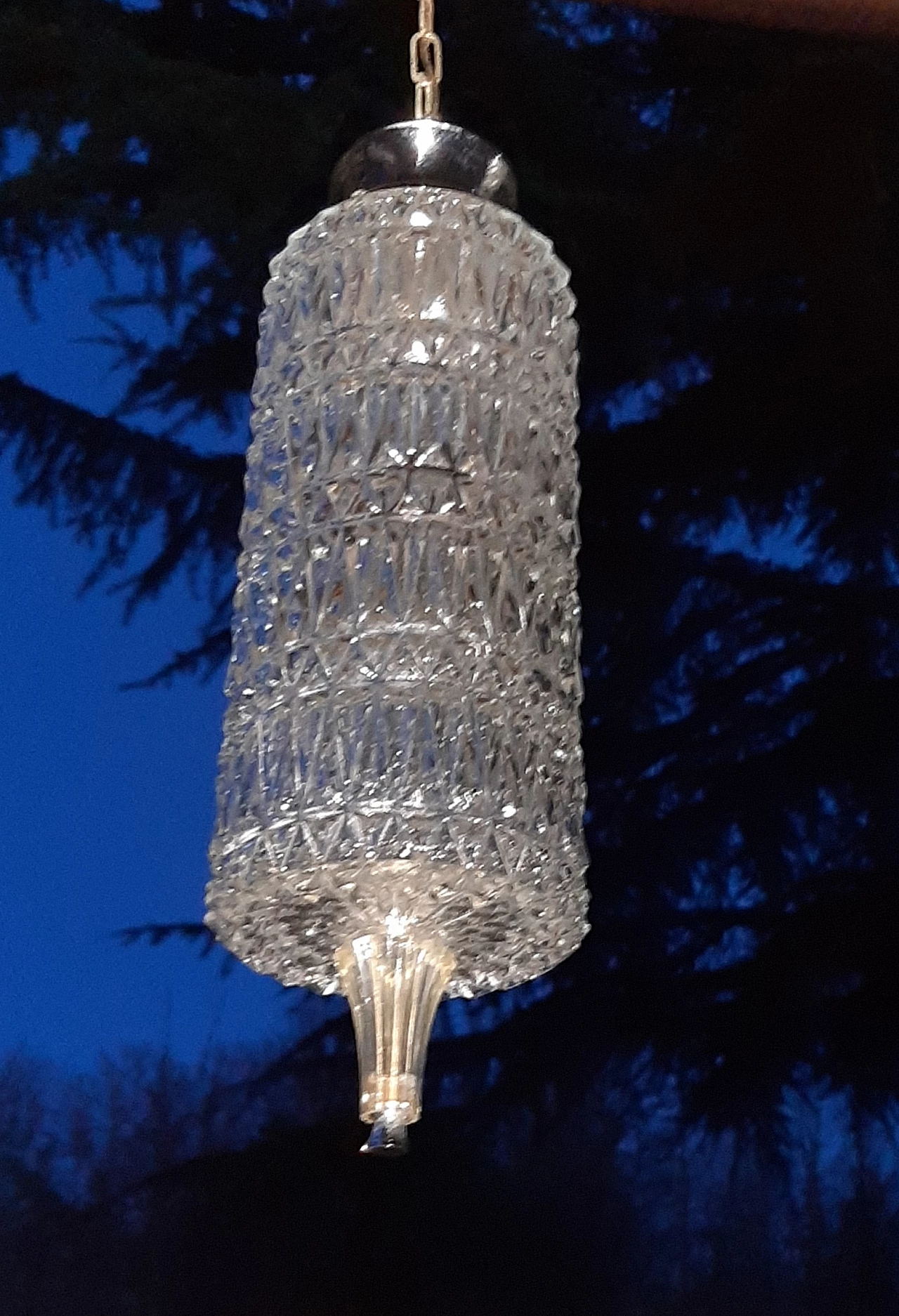 Coppia di lampadari in vetro pressato, cromo e plastica, anni '60 6