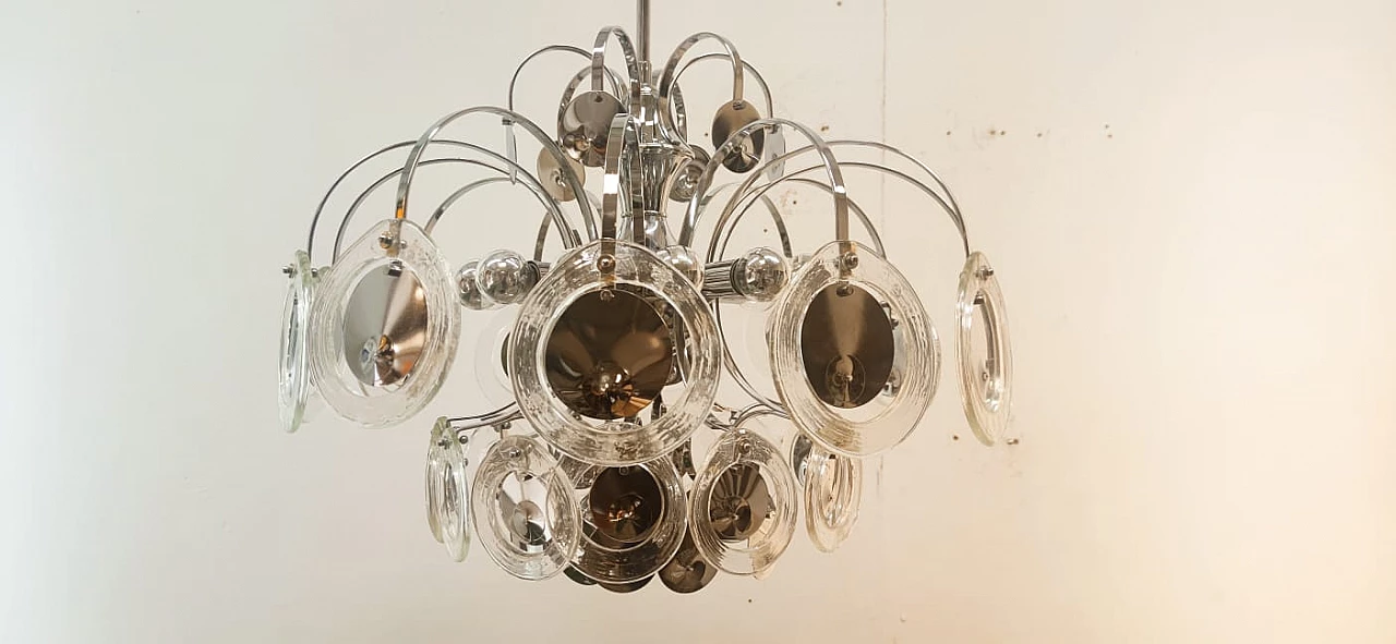 Lampadario a 12 luci in acciaio e vetro di Murano di Sciolari, anni '60 1
