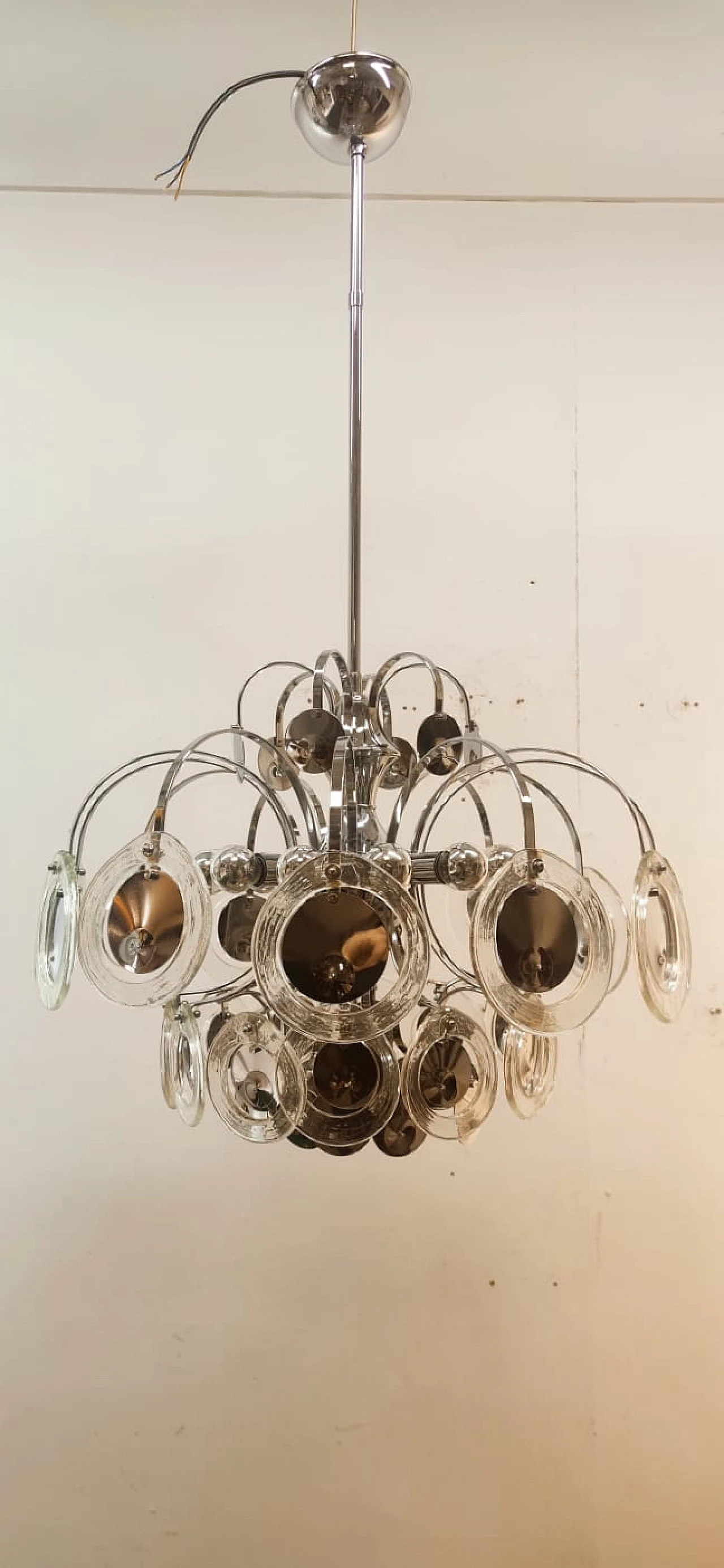 Lampadario a 12 luci in acciaio e vetro di Murano di Sciolari, anni '60 2
