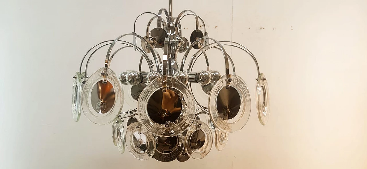 Lampadario a 12 luci in acciaio e vetro di Murano di Sciolari, anni '60 3