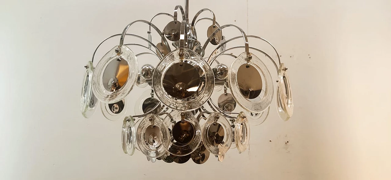 Lampadario a 12 luci in acciaio e vetro di Murano di Sciolari, anni '60 4