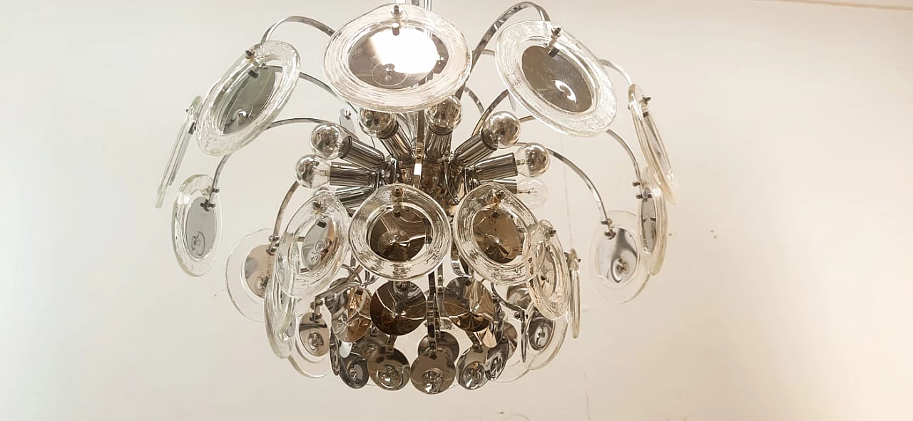 Lampadario a 12 luci in acciaio e vetro di Murano di Sciolari, anni '60 6