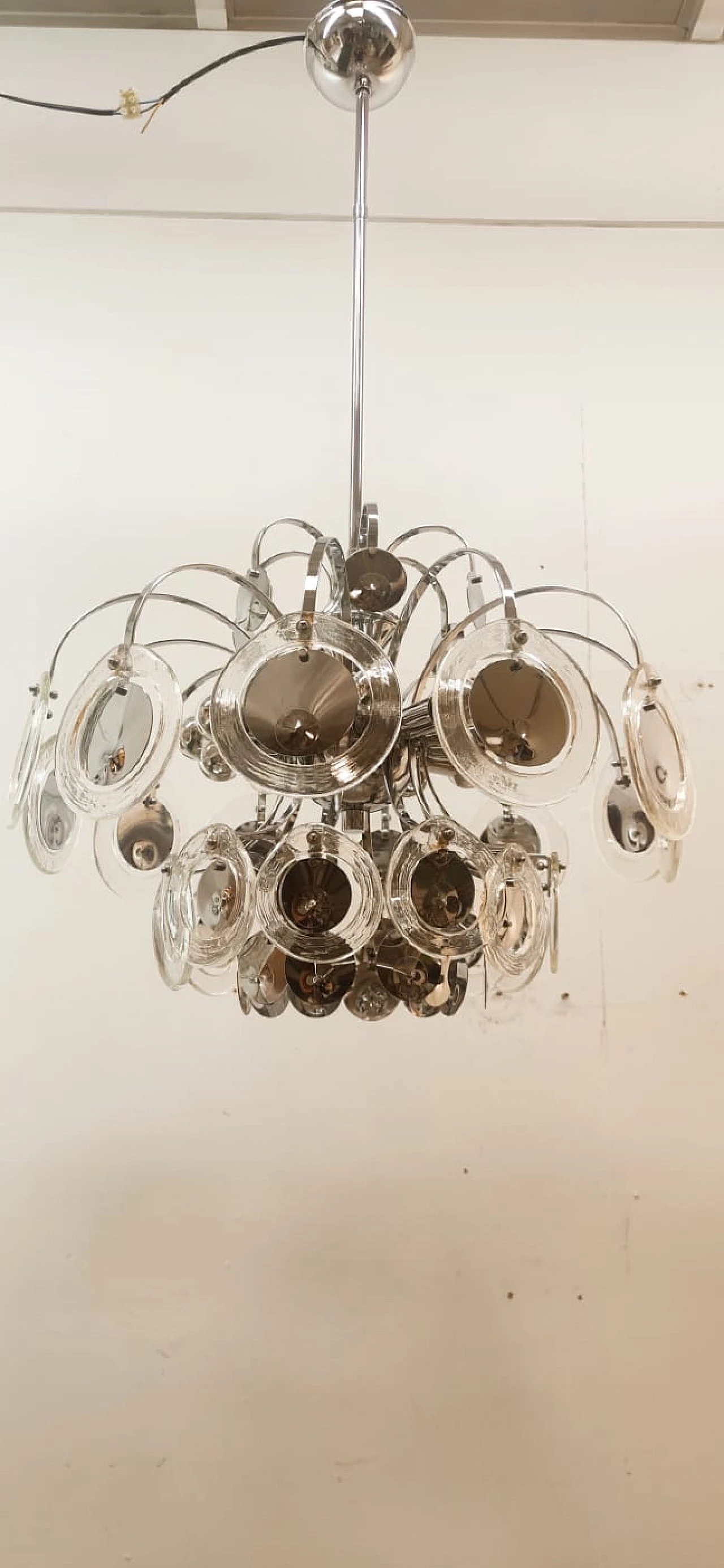Lampadario a 12 luci in acciaio e vetro di Murano di Sciolari, anni '60 7