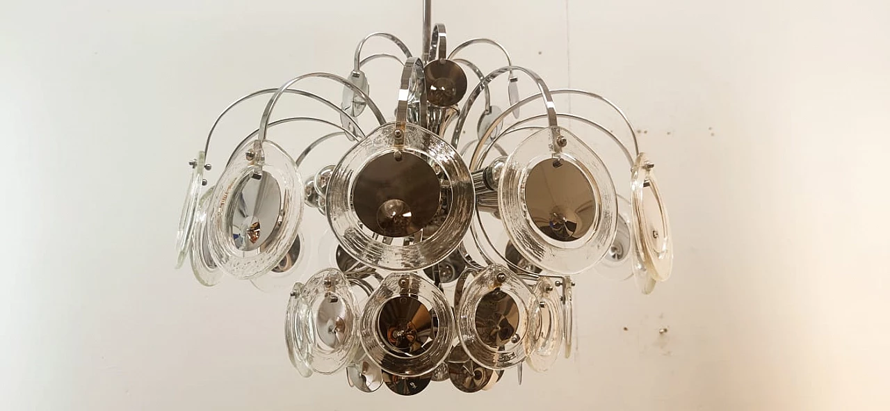Lampadario a 12 luci in acciaio e vetro di Murano di Sciolari, anni '60 8
