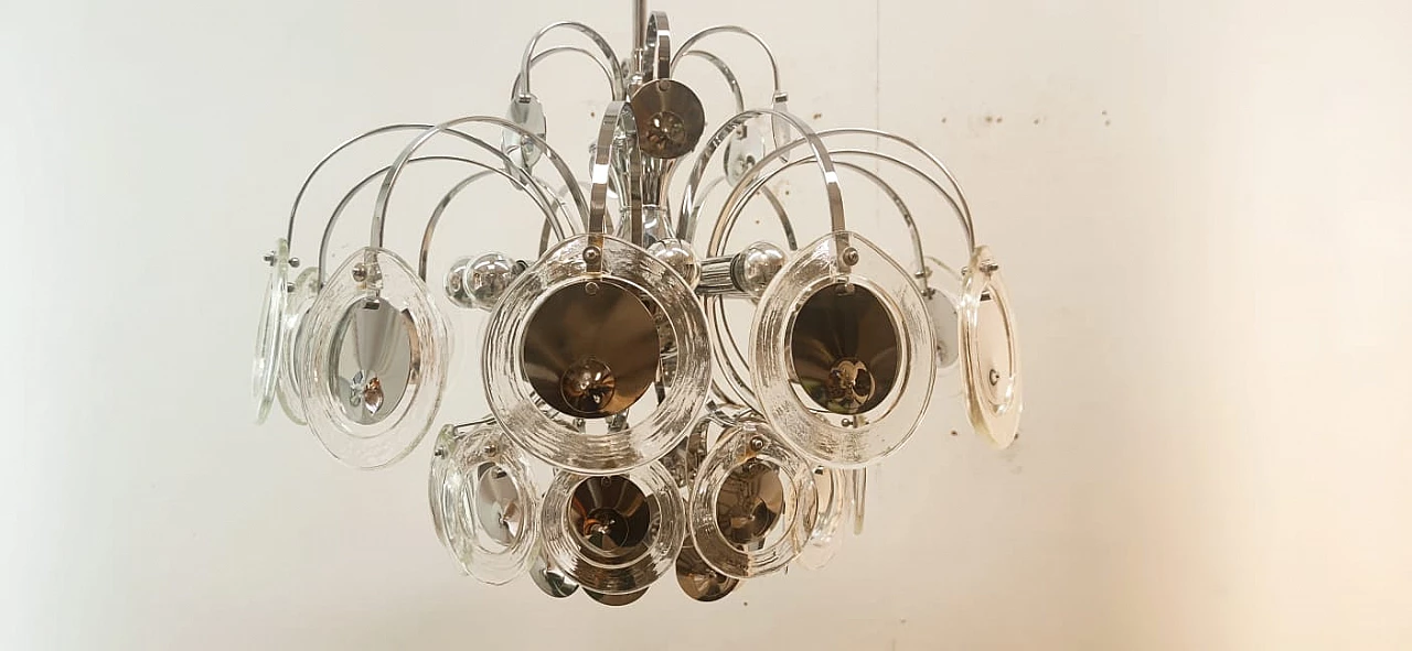 Lampadario a 12 luci in acciaio e vetro di Murano di Sciolari, anni '60 9