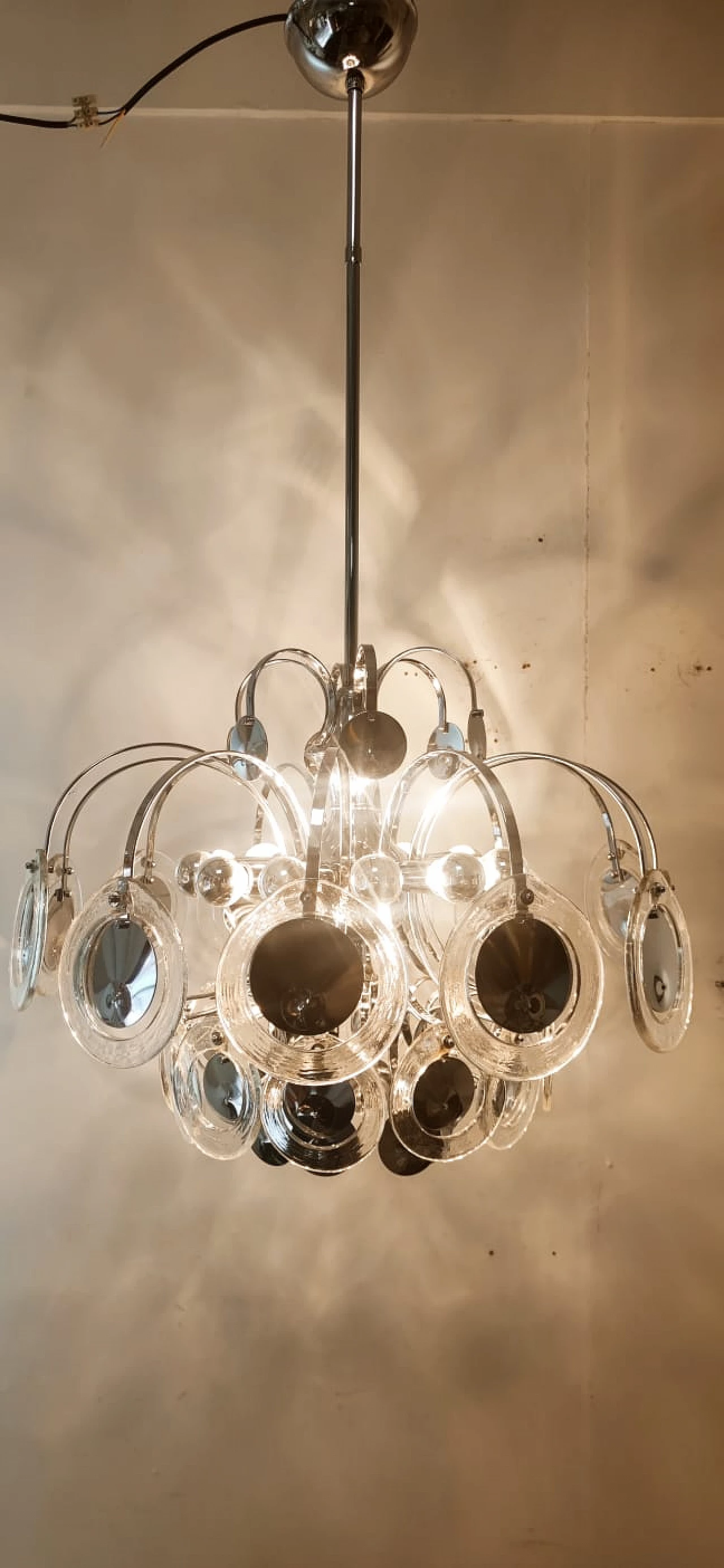 Lampadario a 12 luci in acciaio e vetro di Murano di Sciolari, anni '60 11