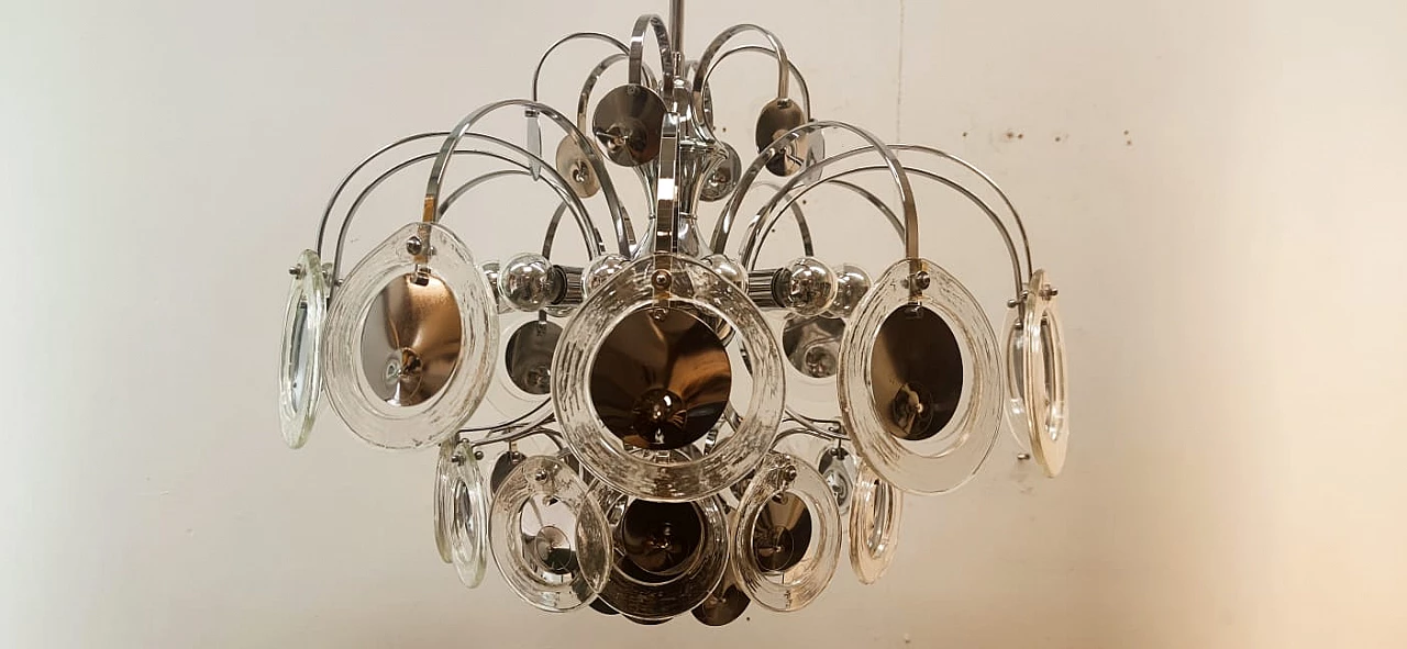 Lampadario a 12 luci in acciaio e vetro di Murano di Sciolari, anni '60 12