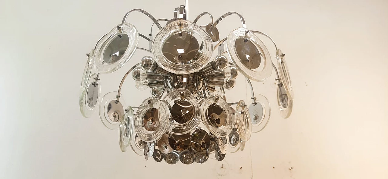 Lampadario a 12 luci in acciaio e vetro di Murano di Sciolari, anni '60 13