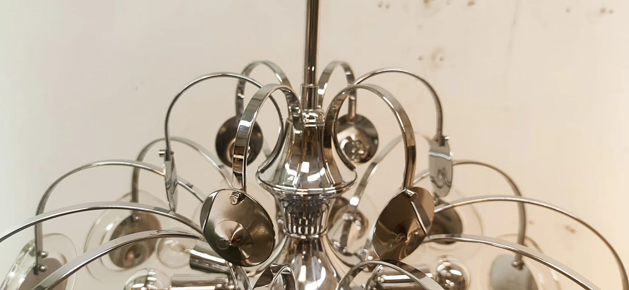 Lampadario a 12 luci in acciaio e vetro di Murano di Sciolari, anni '60 14