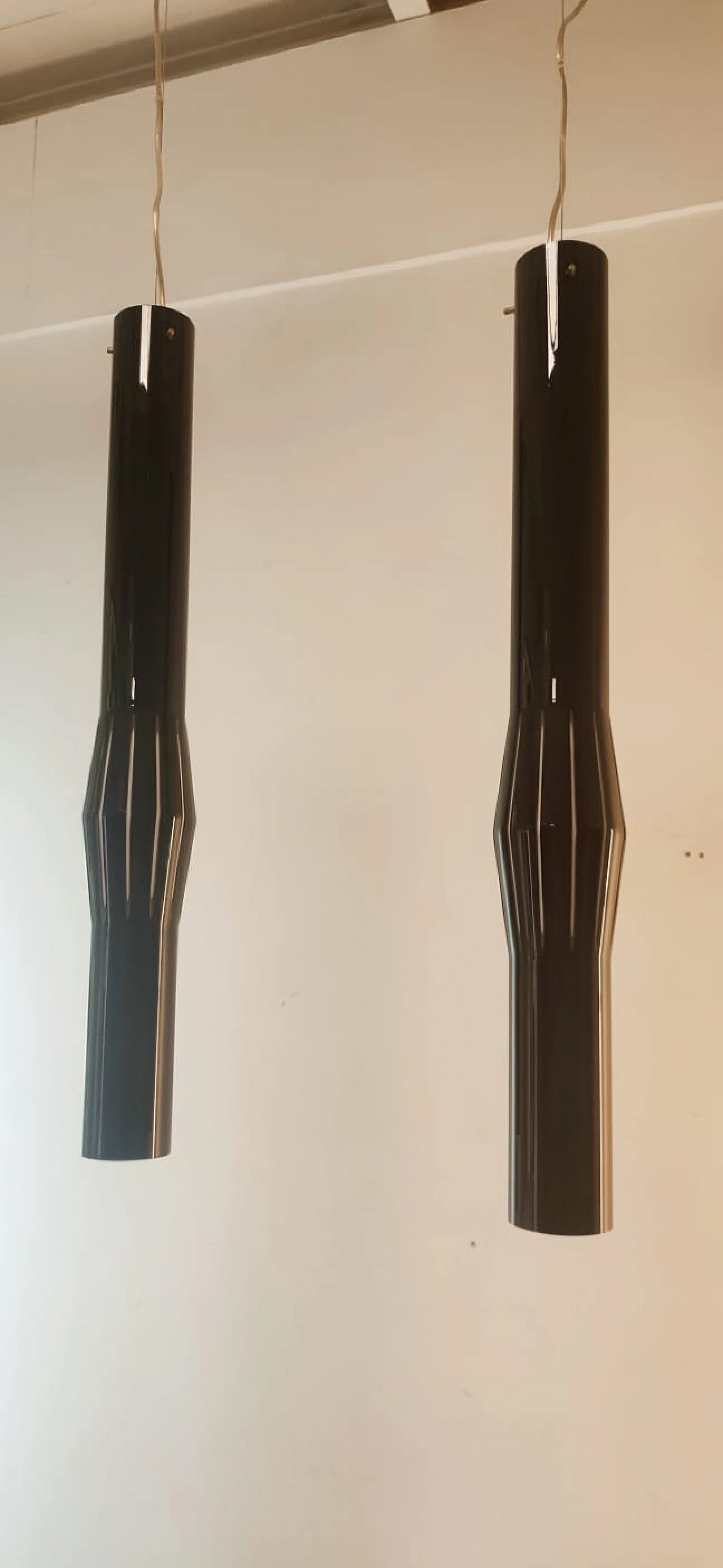 Pair of black Murano glass hanging lamps, 1980s 4