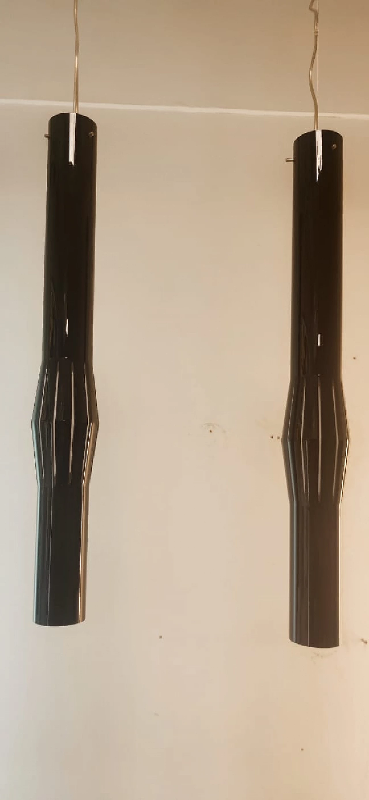 Pair of black Murano glass hanging lamps, 1980s 5