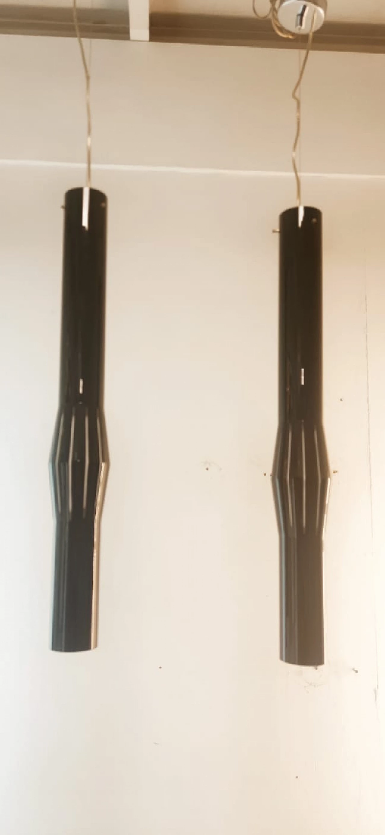 Pair of black Murano glass hanging lamps, 1980s 6