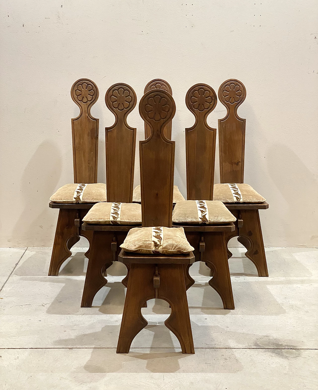 6 Walnut chairs, 1960s 2